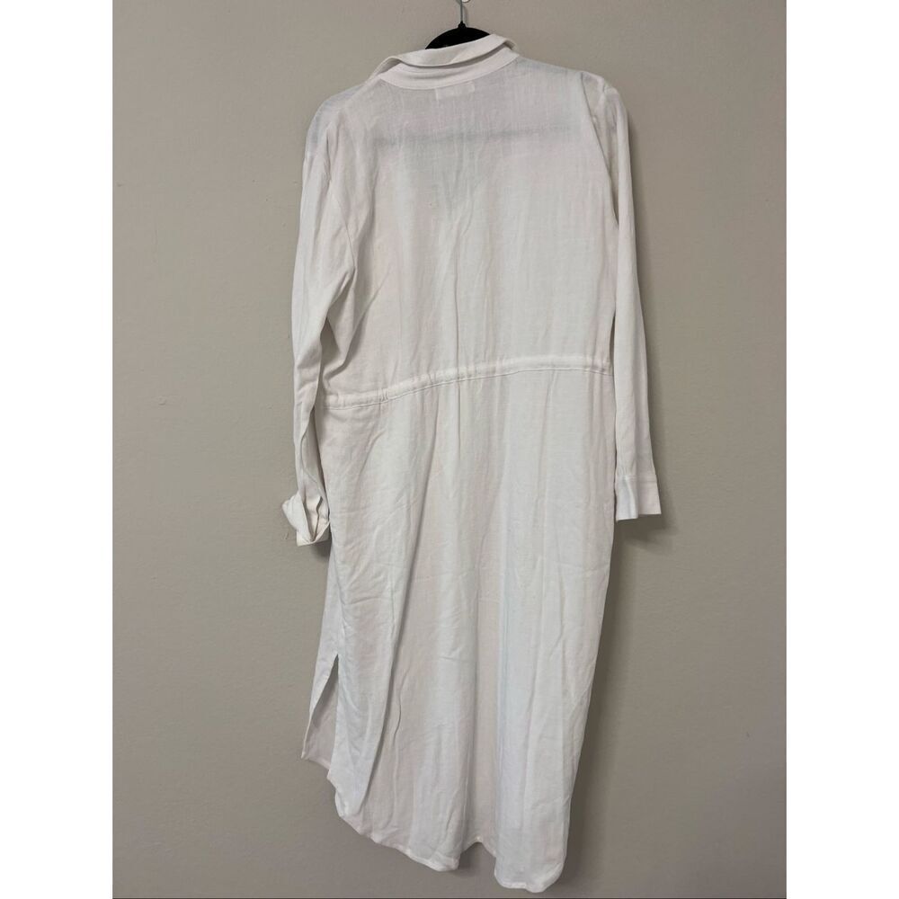 Barefoot Dreams Women's White Linen Blend Cinched Button Shirt Dress Large NWOT - Picture 3 of 5